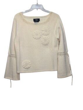 Nine Leonard Wool and Angora Blend Appliqued Sweater, Size Medium, White.